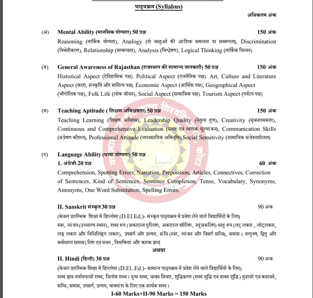 राजस्थान BSTC परीक्षा का सिलेबस | Rajasthan BSTC Syllabus 2026: Download Syllabus PDF